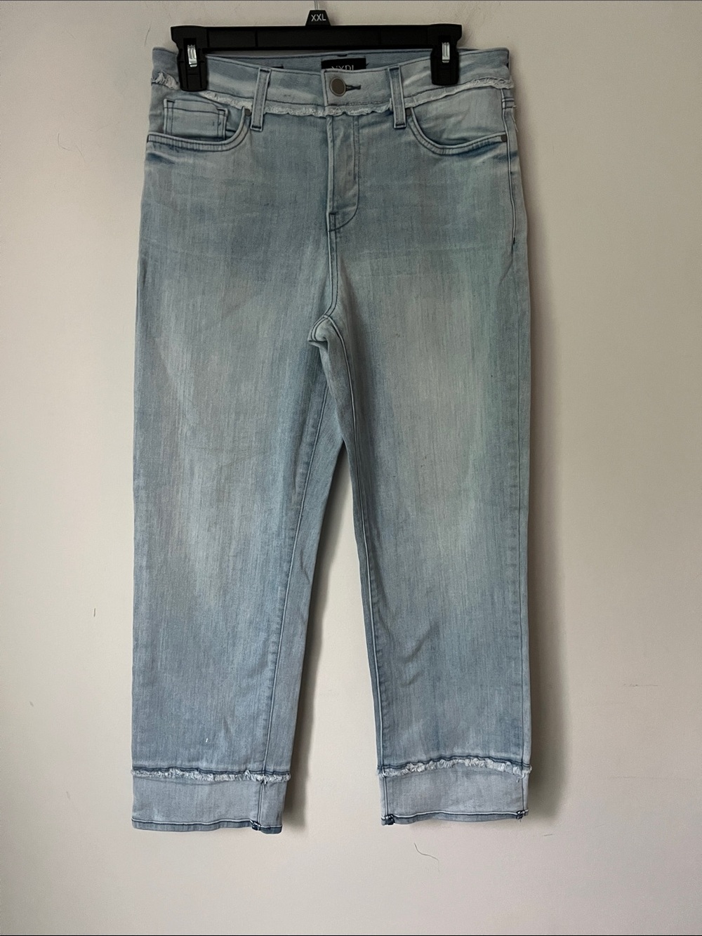 NYDJ Jenna Straight Ankle Jeans Frayed Hem Light Wash Size 8 💚